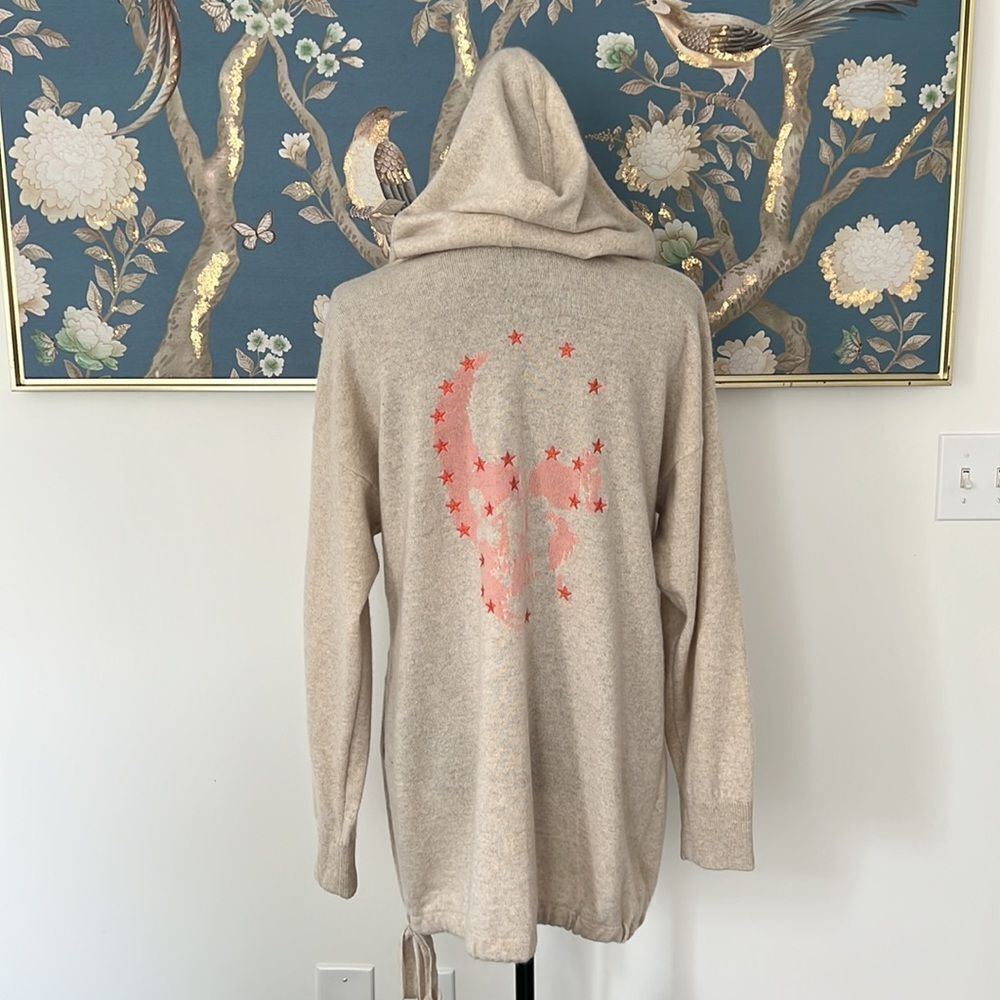 Skull Cashmere Long Sweater Hoodie Ivory Back Sz M Pink Skull In A Back New